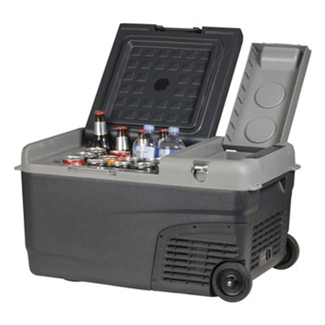 25L Brass Monkey Portable Fridge Or Freezer With Handles + Wheels And Removable Battery Compartment