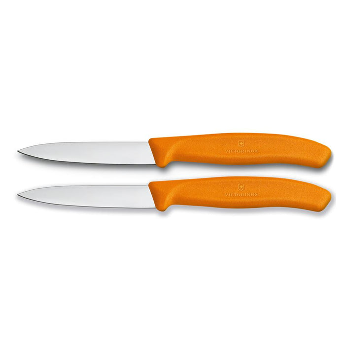 Victorinox Paring Knife, 8 Cm Pointed Blade, 2 Pc Set, Classic, Orange