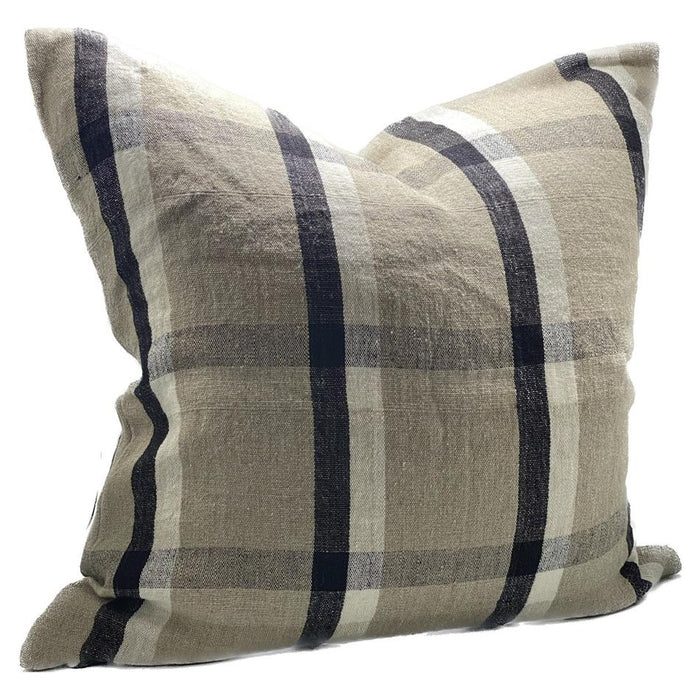Sanctuary Relaxed Linen Check Cushion Cover - Natural/Black/Ivory