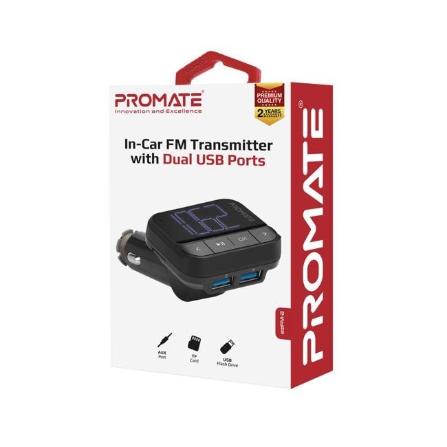 Promate Wireless In-Car Fm Transmitter With Dual Usb-A Ports.-Folders
