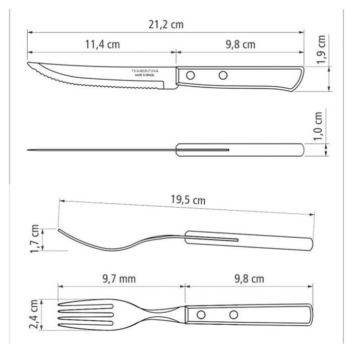 Churrasco Steak Knife Polywood Traditional Steak Set Brown 12pc_5