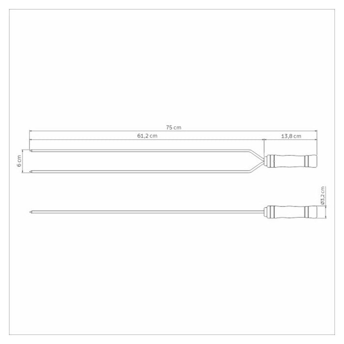 Heavy Duty Duel Prong Stainless Steel Skewer Wood Handle 75cm_3