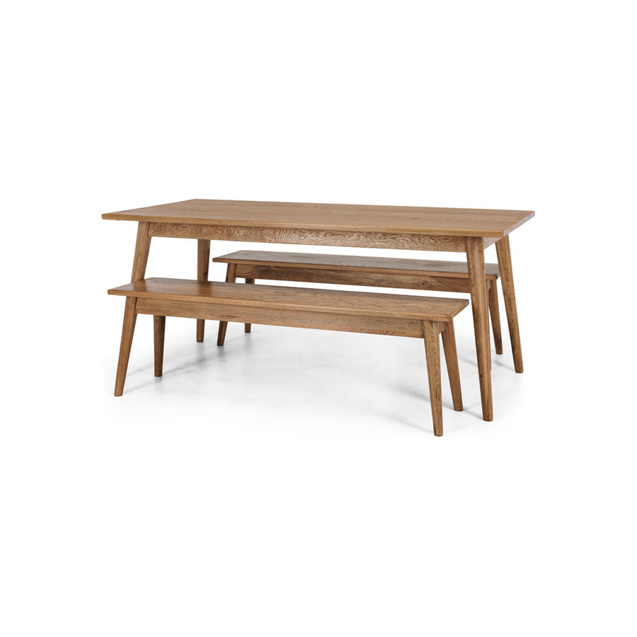Reeves Dining Suite | Smoked Oak Table & Bench Set — Folders