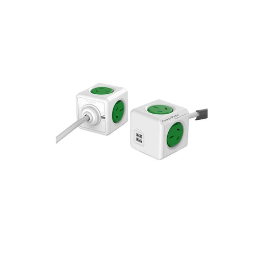 ALLOCACOC POWERCUBE Extended 4 Outlets with 2 USB 3M - Green_1