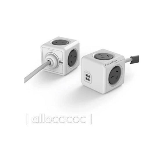 ALLOCACOC POWERCUBE Extended 4 Outlets with 2 USB, 3M - Grey_1