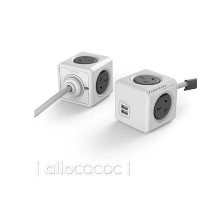 ALLOCACOC POWERCUBE Extended 4 Outlets with 2 USB, 3M - Grey_1