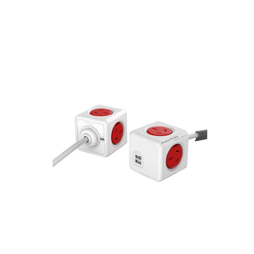 ALLOCACOC POWERCUBE Extended 4 Outlets with 2 USB 3M - Red_1
