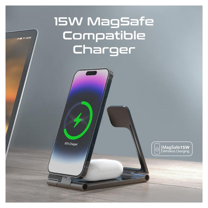 Promate 3-In-1 Ultra-Slim Foldable 15W Magsafe Wireless Charging