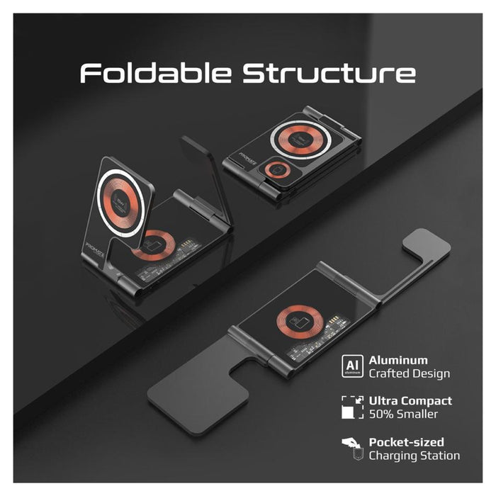 Promate 3-In-1 Ultra-Slim Foldable 15W Magsafe Wireless Charging