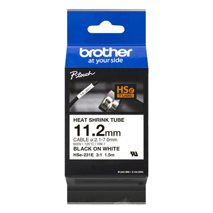 Brother Hse-231E 11.2Mm Black On White Heat Shrink Tape BCH511