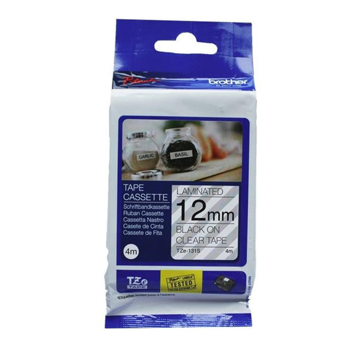Brother Tze-131S 12Mm X 4M Black On Clear Laminated Tape BCL107
