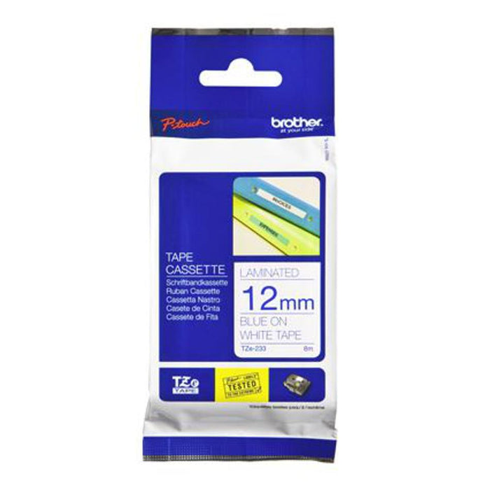 Brother Tze-233 12Mm X 8M Blue On White Tape BCL138