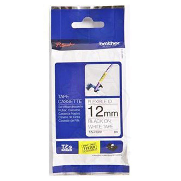 Brother Tze-Fx231 12Mm X 8M Black On White Flexi Id Tape BCL225
