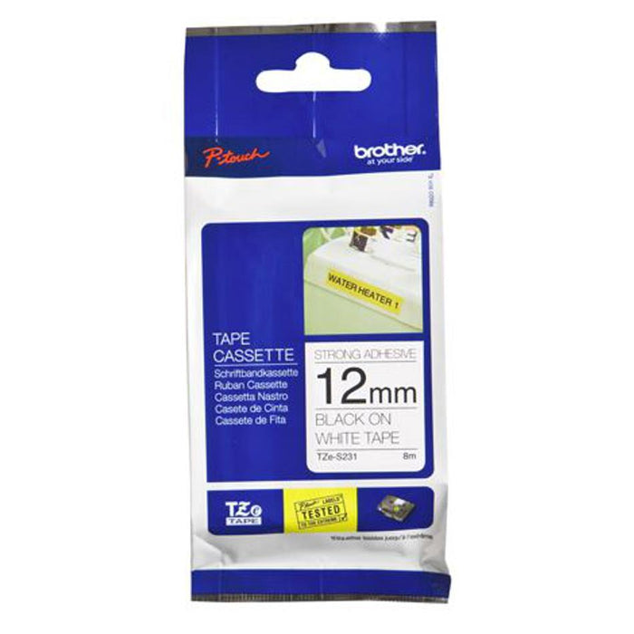 Brother Tze-S231 12Mm X 8M Non-Laminated Black On White Tape BCL251