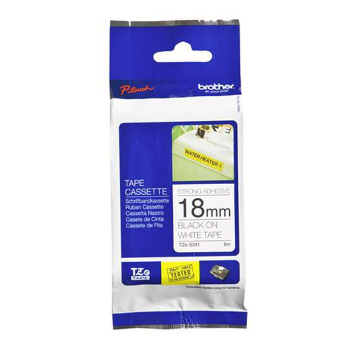 Brother Tze-S241 18Mm X 8M Extra Strength Black On White Tape BCL252