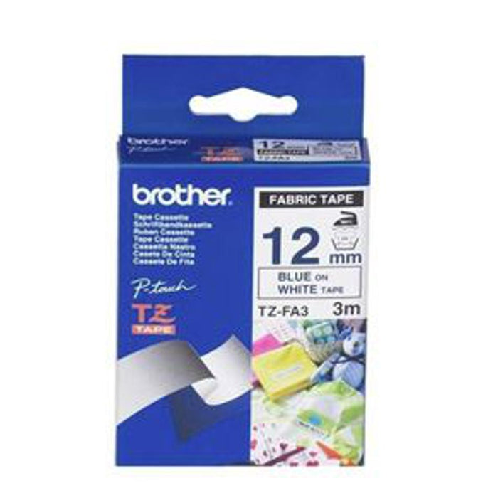 Brother Tze-Fa3 12Mm X 3M Blue On White Fabric Tape BCL471