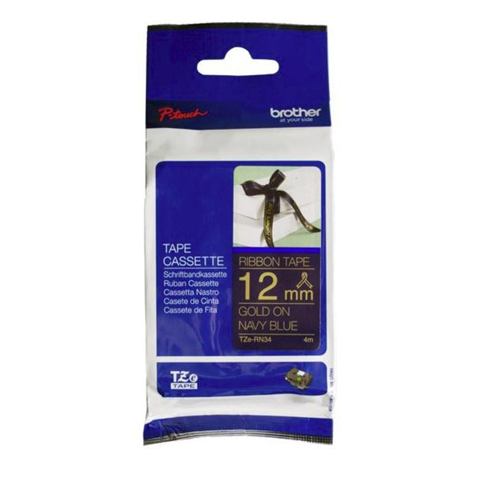 Brother Tze-Rn34 12Mm X 4M Gold On Navy Ribbon Tape BCL606