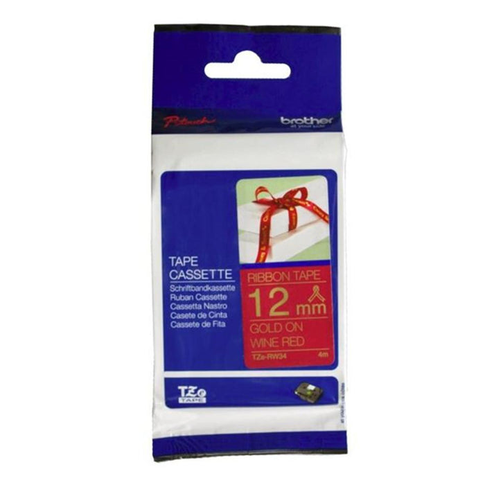 Brother Tze-Rw34 12Mm X 4M Gold On Wine Red Ribbon Tape BCL607