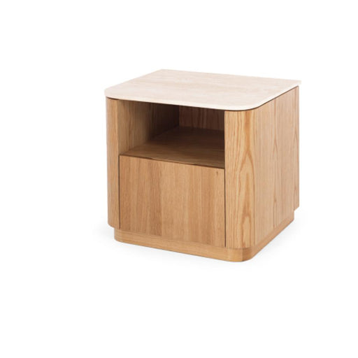 Furniture By Design Stash Natural Oak Bedside 1drw (Travertine Top)_2