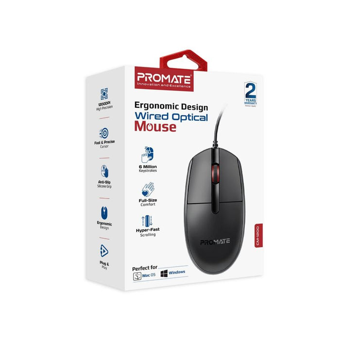 Promate 3-Button Wired Optical Mouse CM-1200