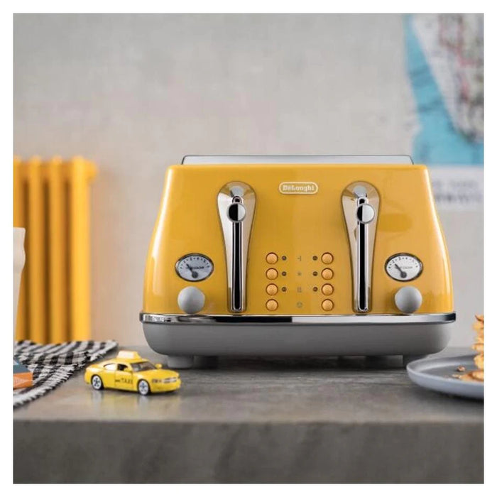 Delonghi_icona_capitals_4_slice_toaster_nz_yellow_lifestyle