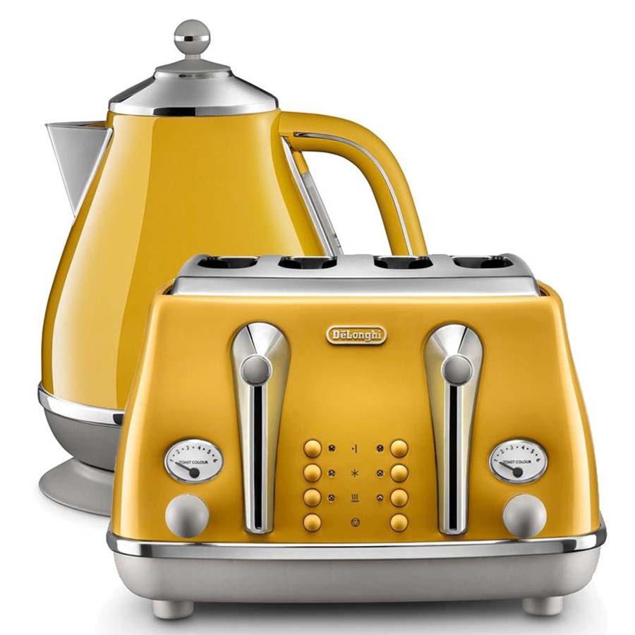 Delonghi Icona 4 Slice Yellow Toaster and Kettle Set Folders nz