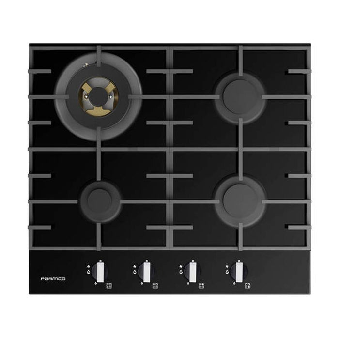 Parmco 600mm Hob, 3 Burner + Wok, Gas, Black Glass HO76GGW4