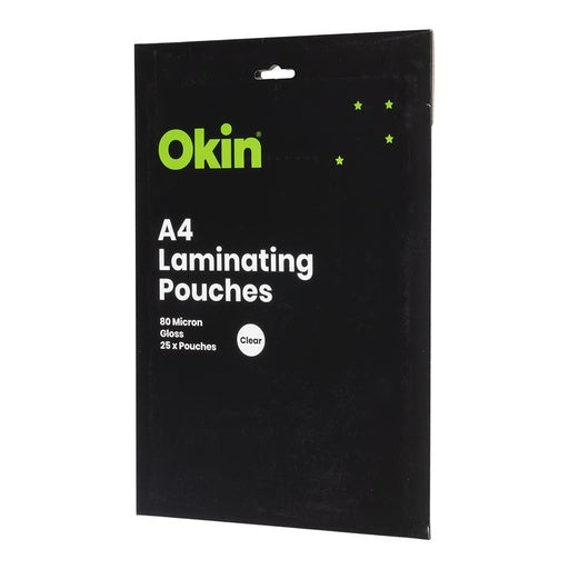 Okin Laminating Pouches A4 Gloss 80mic Pack of 25 1