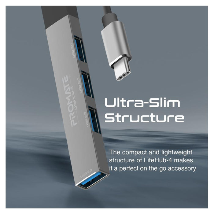 Promate 4-In-1 Ultra-Slim Multi Port Hub. LITEHUB-4.GRY