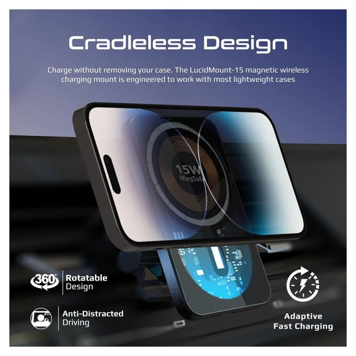 Promate 15W Magsafe Transparent In-Car Wireless Qi Phone Charger.