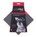 A red square hard case rubber mat with plus signs inside and a packing band around the LickiMat.