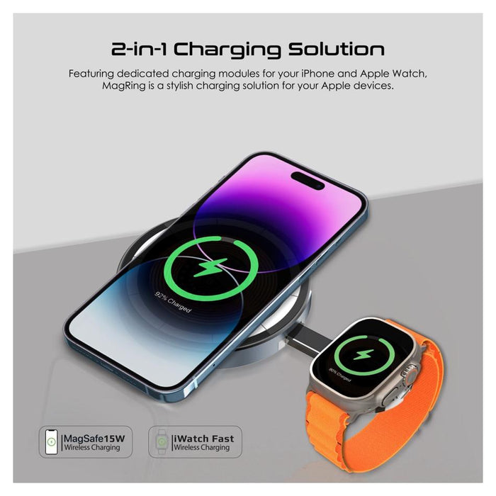 Promate 2-In-1 Pocket-Sized 15W Magsafe Wireless Charging MAGRING