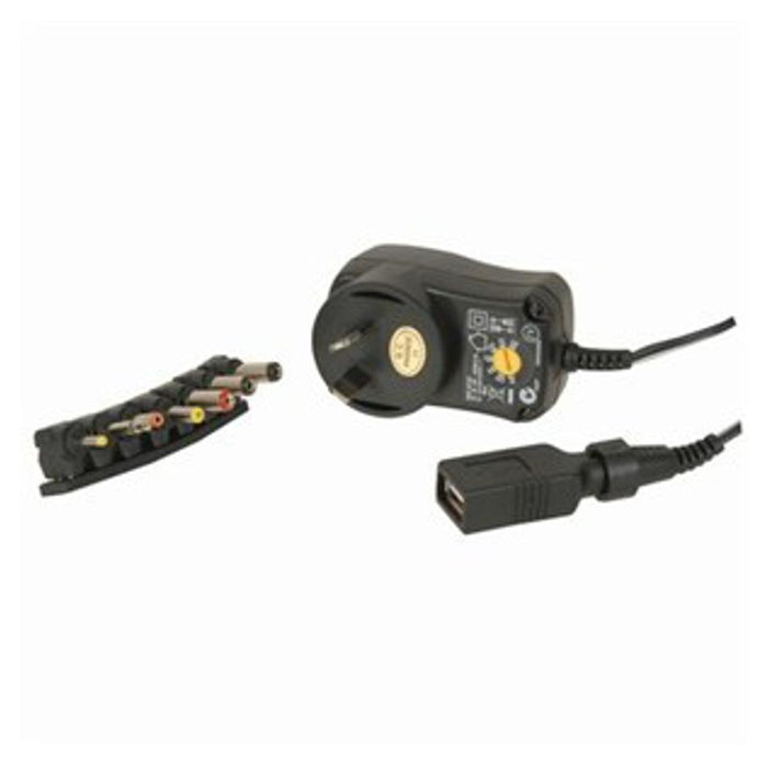 Electus 3-12V Dc 12W Power Supply 7Dc Plugs And Usb Outlet MP3312