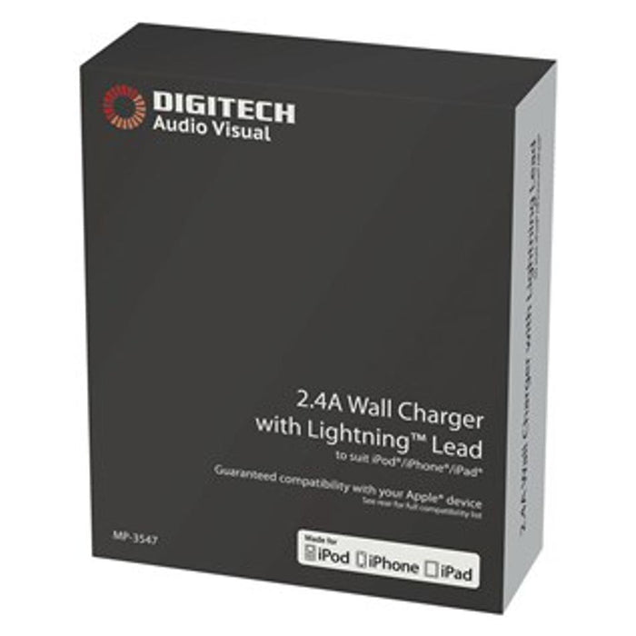 2.4A Wall Charger With Lightning Cable To Suit Iphone, Ipad, Ipod