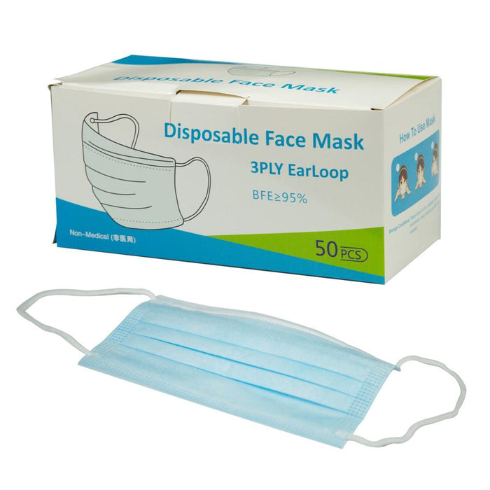 Disposable 3Ply Face Mask - 50Pcs Earloop MSK-3PLY-DSP-50