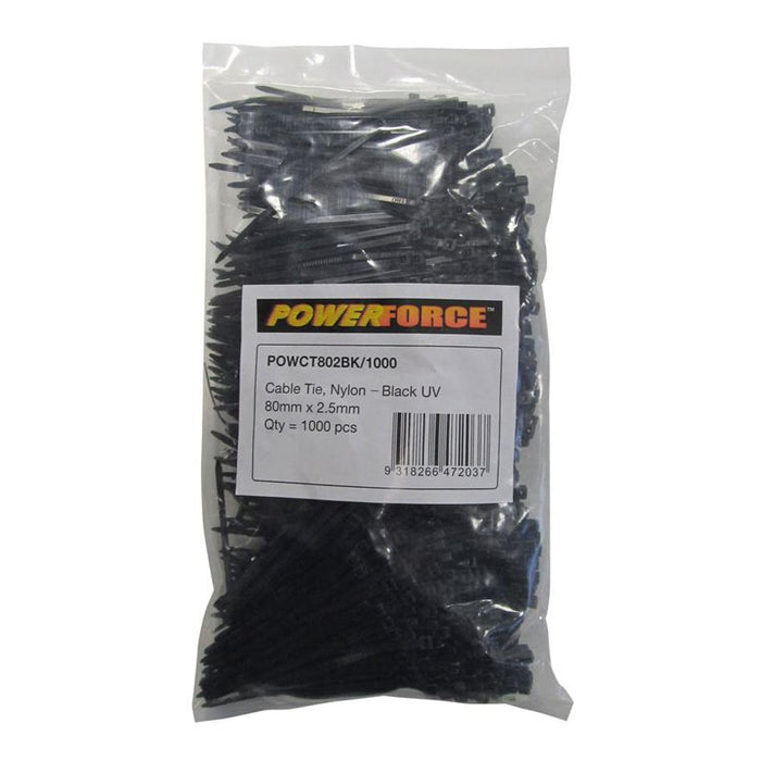 Powerforce Cable Tie Black Uv 80Mm X 2.5Mm Weather Resistant Nylon.