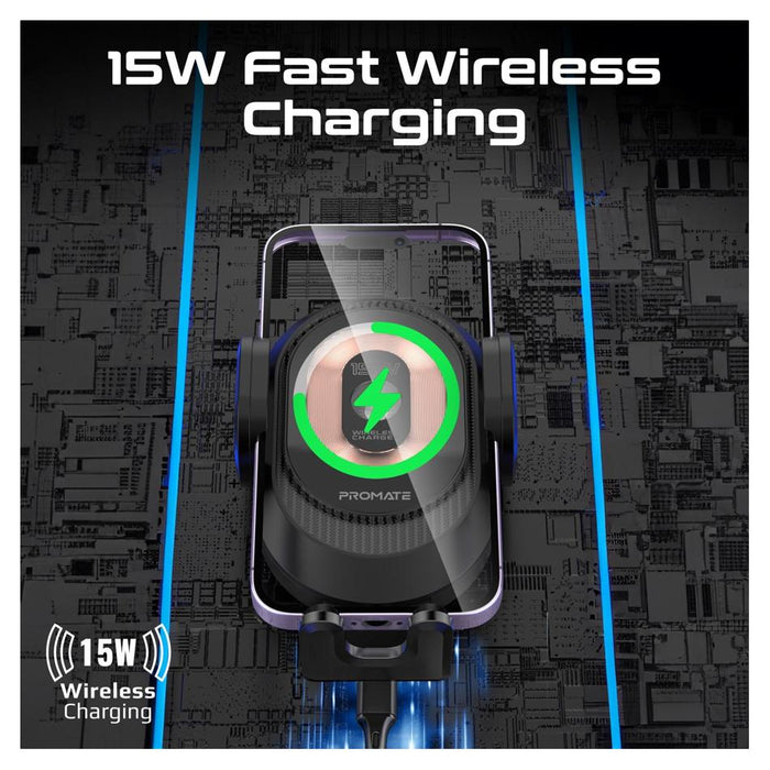 Promate 15W Transparent Auto Clamping Wireless Charging Car