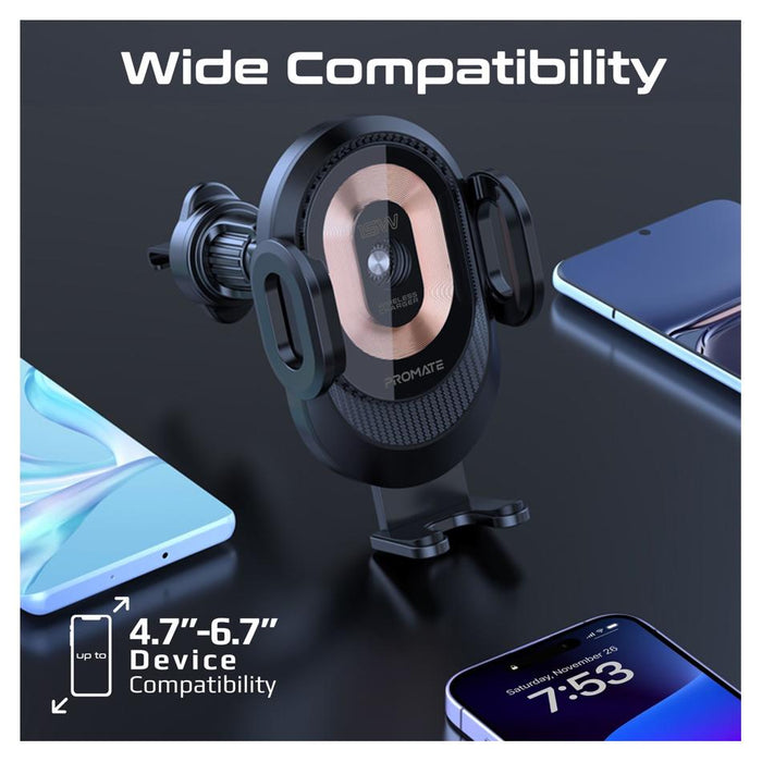 Promate 15W Transparent Auto Clamping Wireless Charging Car