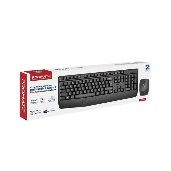 Promate Ergonomic Wireless Multimedia Keyboard & Mouse Combo.