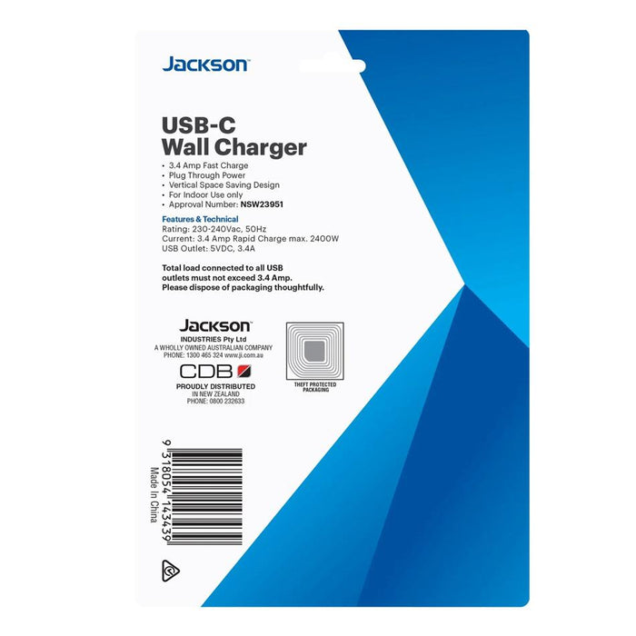 Jackson Usb 3.4A Wall Charger. PT4USB3C