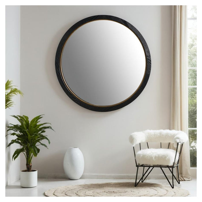 Rembrandt Round Mirror Black Oak & Gold 800mm EM8006_5
