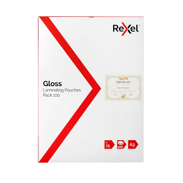 Rexel A3 Laminating Pouches 75 Micron Pk100 41616_1