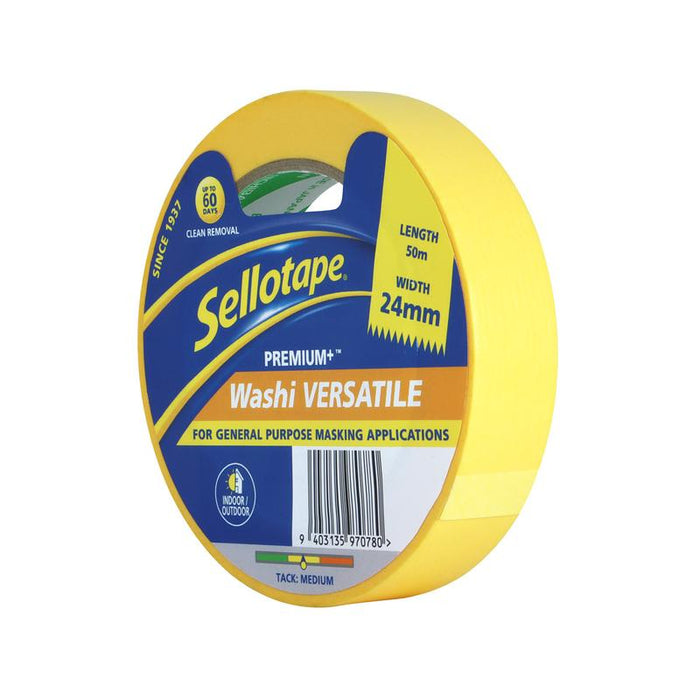Sellotape Washi Premium+ Versatile Yellow 24mm x 50m 1985720_2