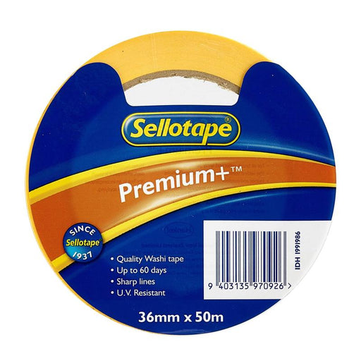 Sellotape Washi Premium+ Versatile Yellow 36mm x 50m 1991986_1