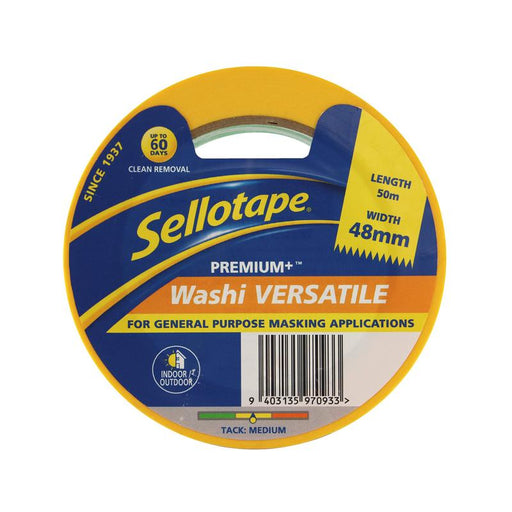 Sellotape Washi Premium+ Versatile Yellow 48mm x 50m 1991985_1