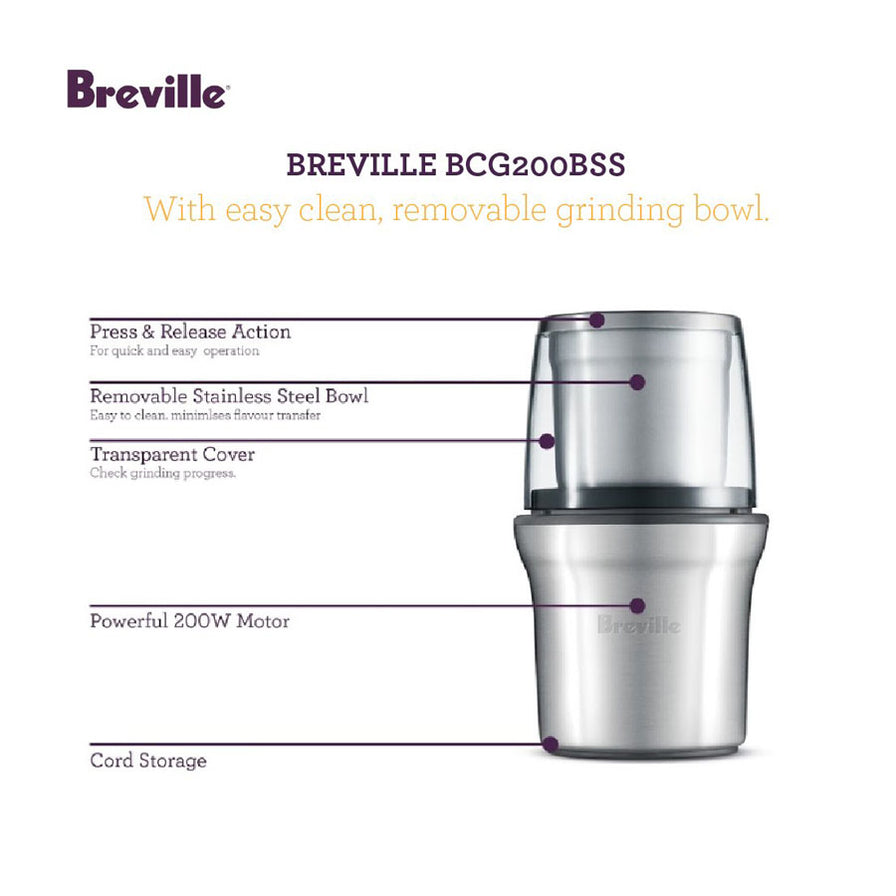 Breville Coffee Bean Spice Grinder BCG200BSS Folders nz