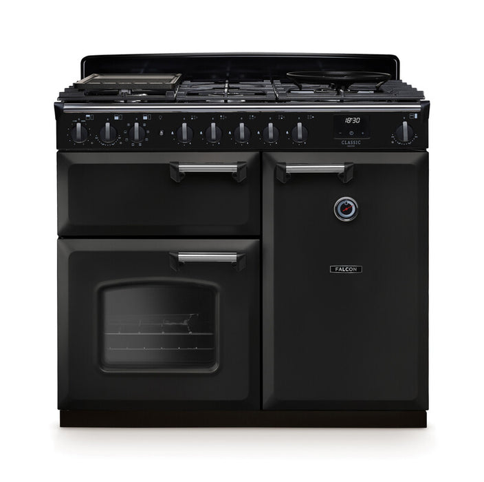 Falcon NGC Classic Deluxe 100cm Dual Fuel Range Cooker — Charcoal Black / Chrome