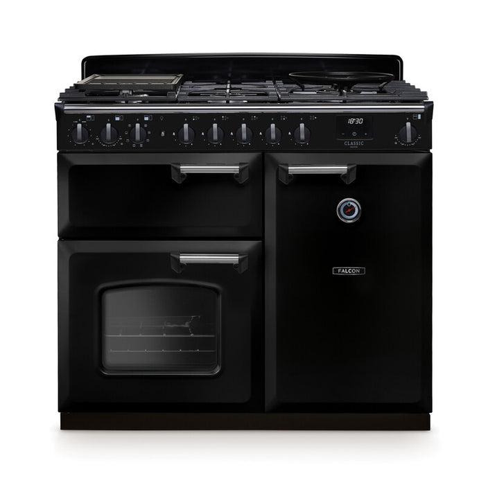 Falcon NGC Classic Deluxe 100cm Dual Fuel Range Cooker — Gloss Black / Chrome