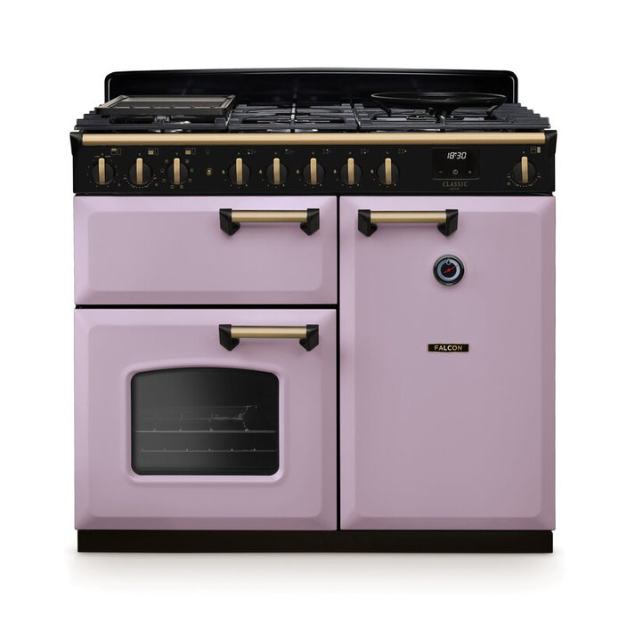 Falcon NGC Classic Deluxe 100cm Dual Fuel Range Cooker — Heather / Antique Brass