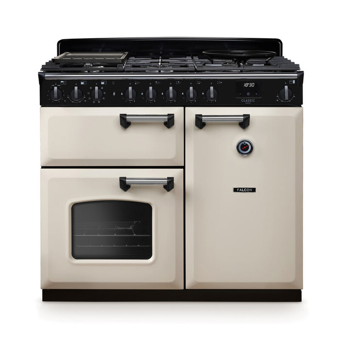Falcon NGC Classic Deluxe 100cm Dual Fuel Range Cooker — Pale Cream / Chrome